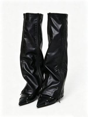 Leather Double Zip Leg Warmers