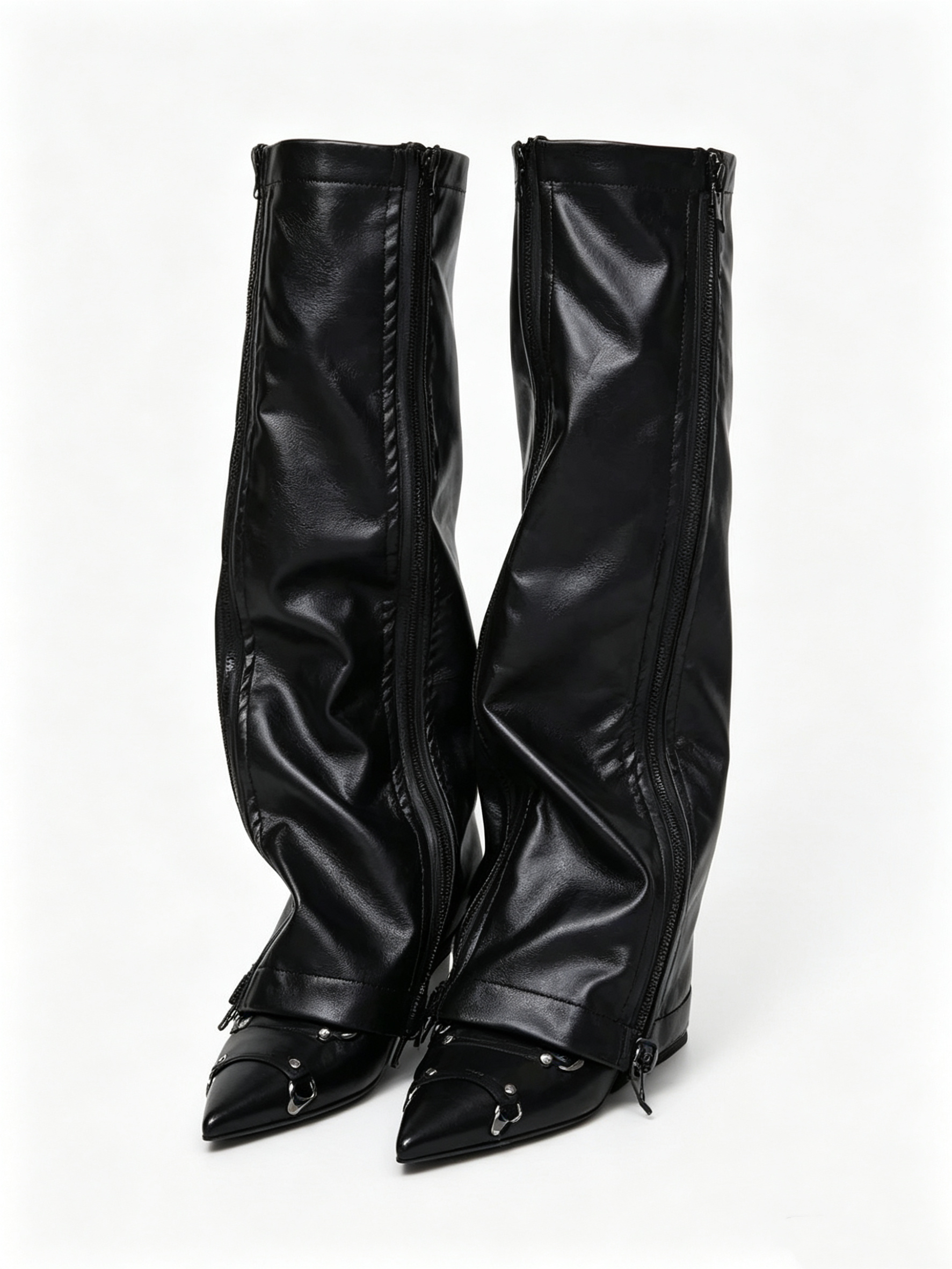 Leather Double Zip Leg Warmers
