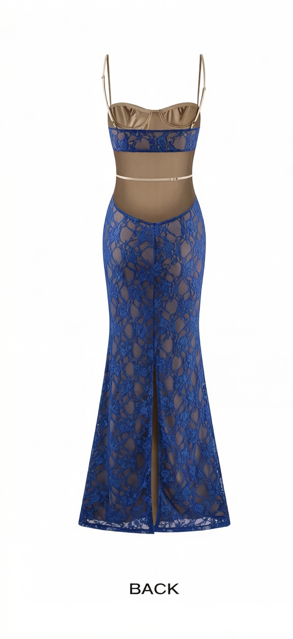 Slim-Fit Backless Mermaid Bodycon Maxi Slip Dress in Royal Blue for Vacation - Image 4