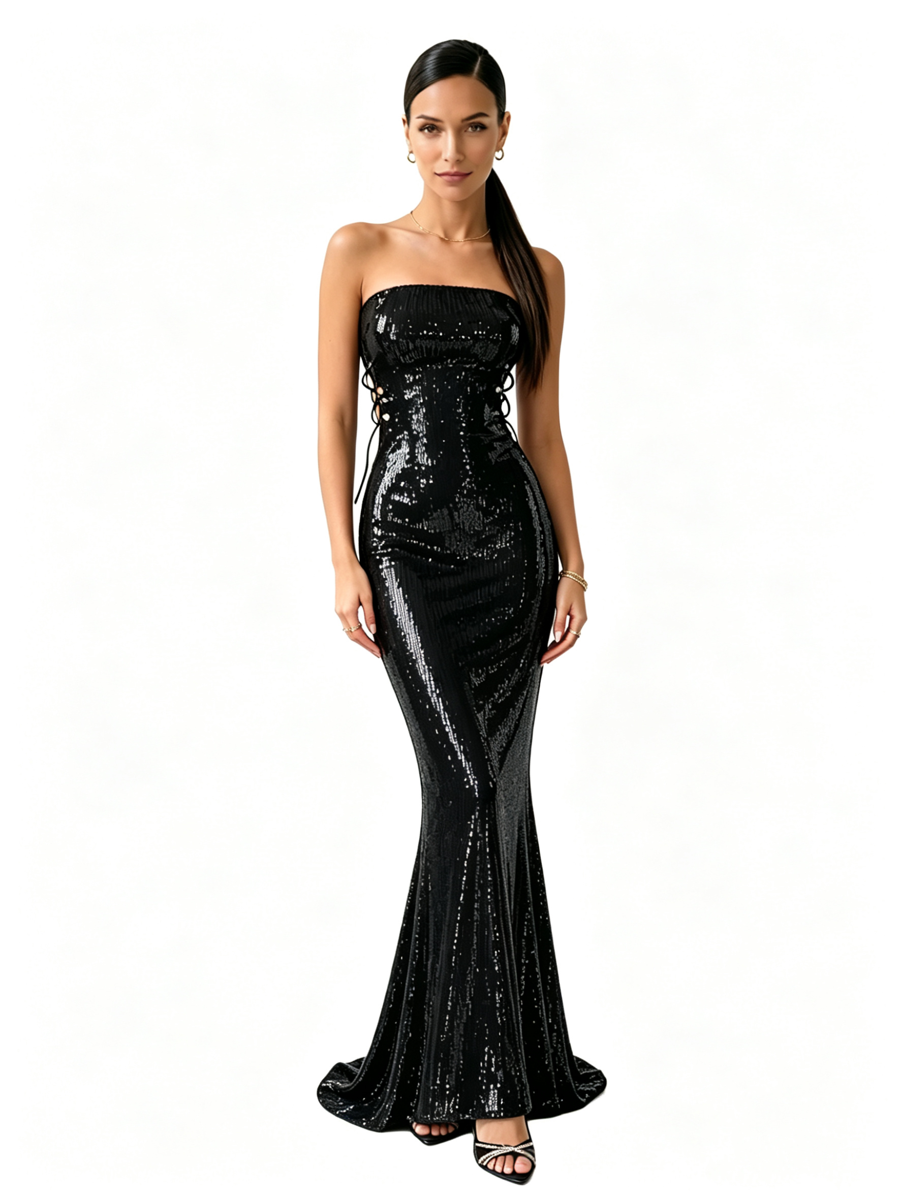 Slim Fit Strapless Bodycon Maxi Sequin Dress - Image 2