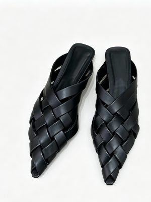 Pointed Woven Flat Slide Sandals