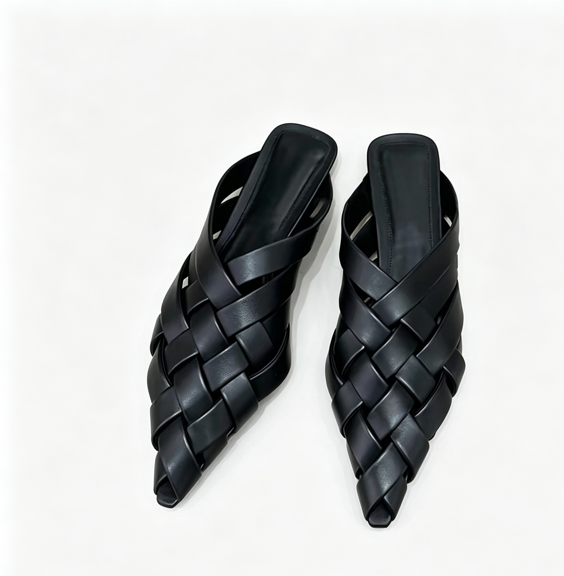 Pointed Woven Flat Slide Sandals