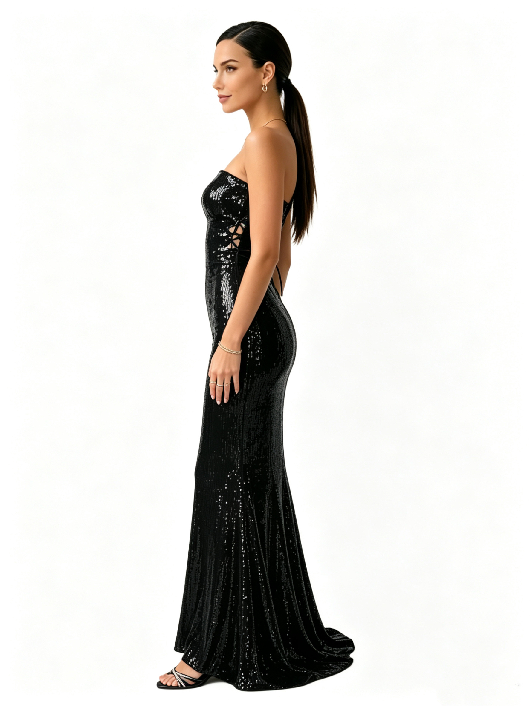 Slim Fit Strapless Bodycon Maxi Sequin Dress - Image 3