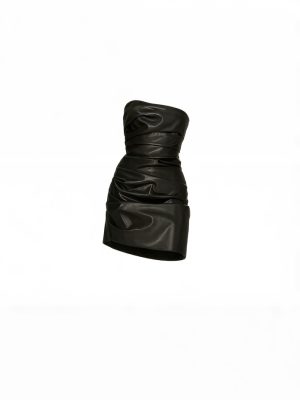 Black Slim-Fit PU Leather Bandeau Banquet Dress