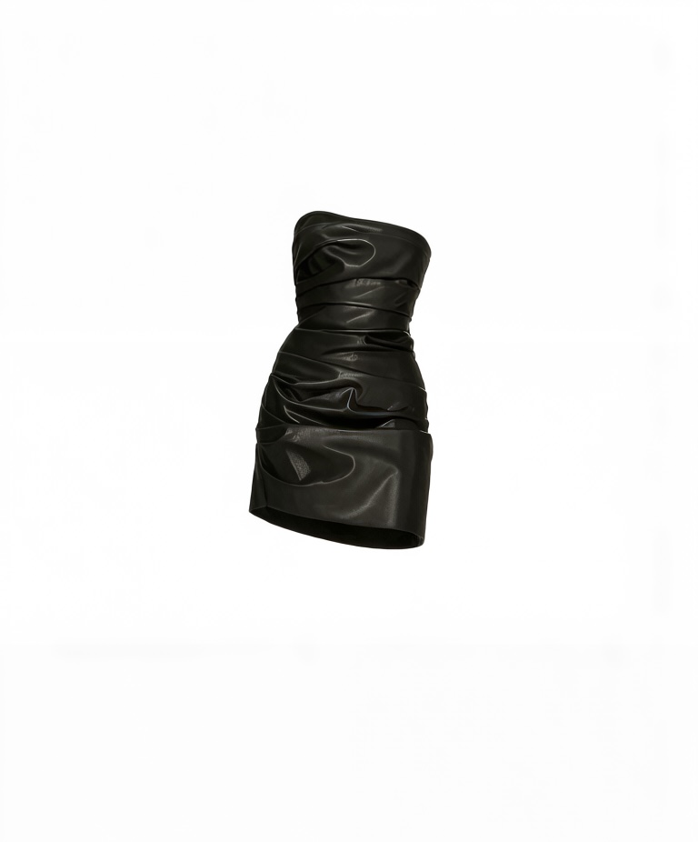 Black Slim-Fit PU Leather Bandeau Banquet Dress