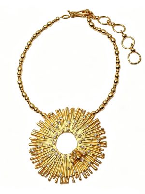 Heavy Craft Choker Necklace with Beaded Disc Pendant