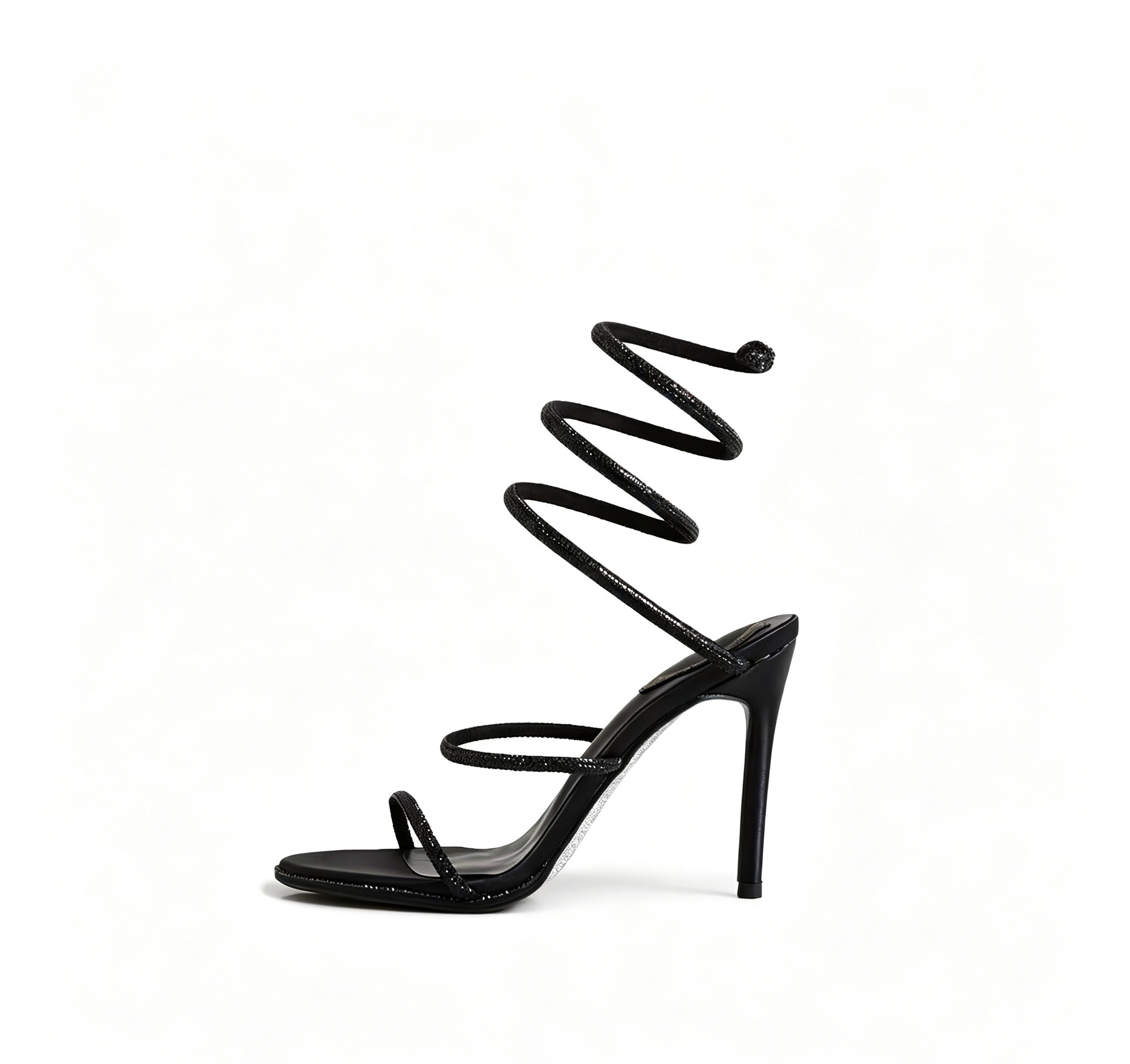 Snake-shaped Wrapped High Heel Sandals with Rhinestones - Image 3