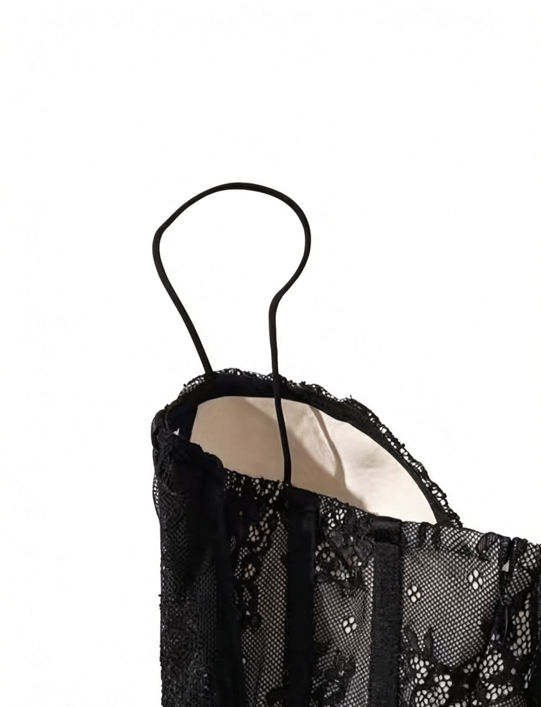 Black Lace Long Slip Dress with Boning - Image 2