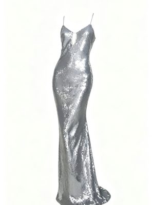 V-neck Sling Slim Fit Sequin Backless Maxi Dress