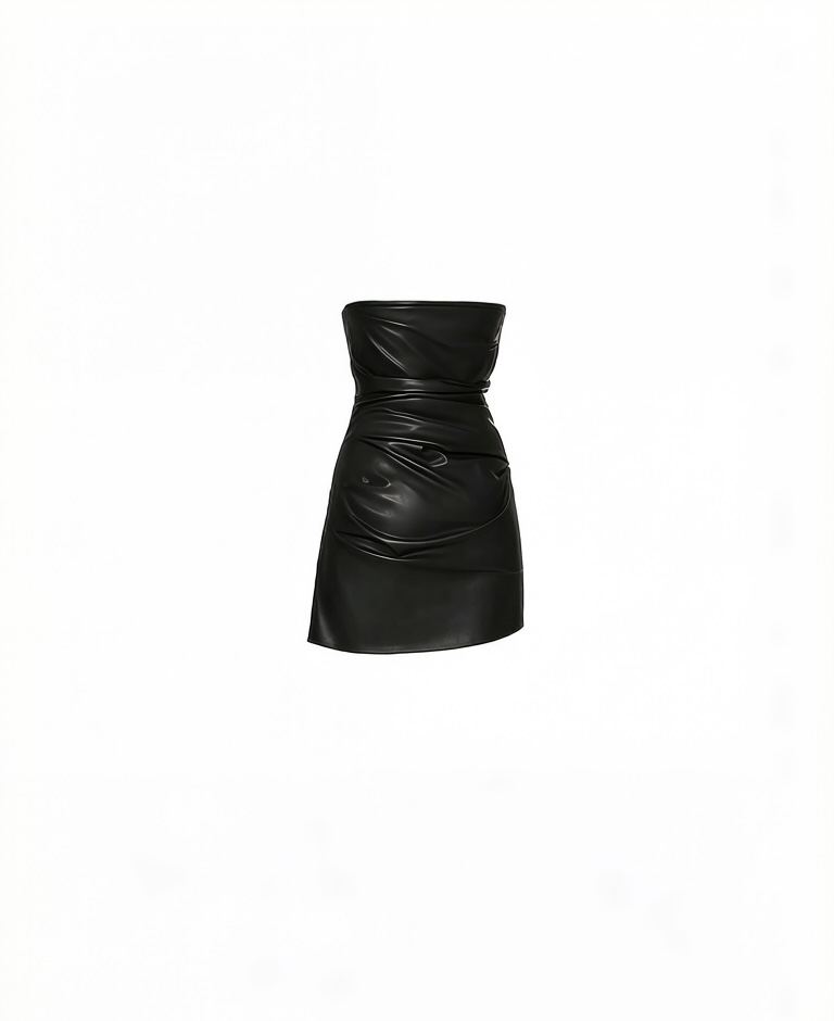 Black Slim-Fit PU Leather Bandeau Banquet Dress - Image 2