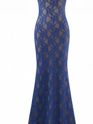 Slim-Fit Backless Mermaid Bodycon Maxi Slip Dress in Royal Blue for Vacation