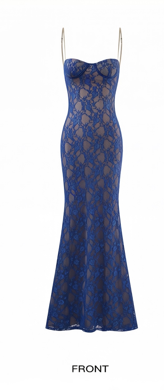 Slim-Fit Backless Mermaid Bodycon Maxi Slip Dress in Royal Blue for Vacation