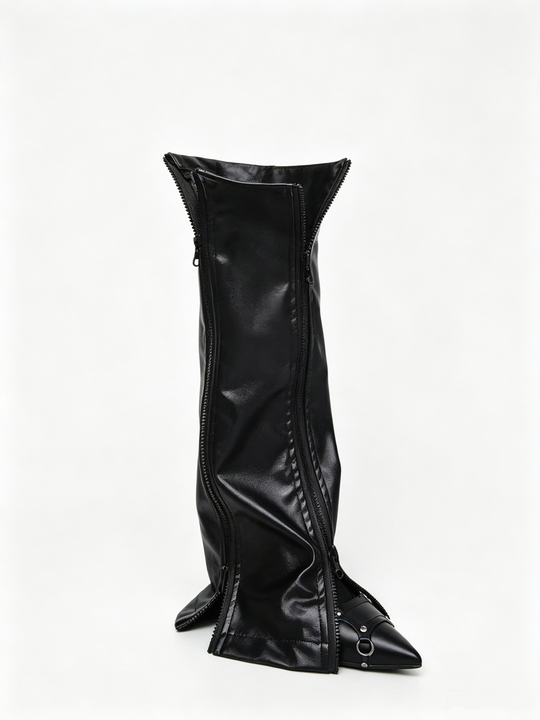 Leather Double Zip Leg Warmers - Image 2