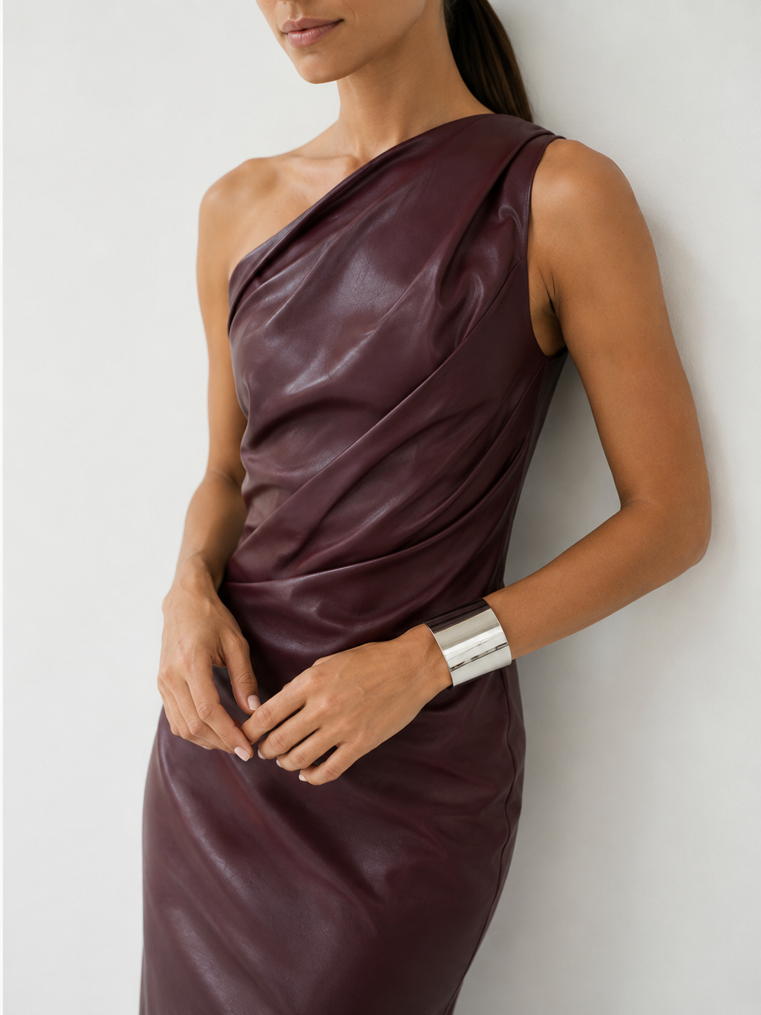 One-Shoulder Faux Leather Dress - Image 3