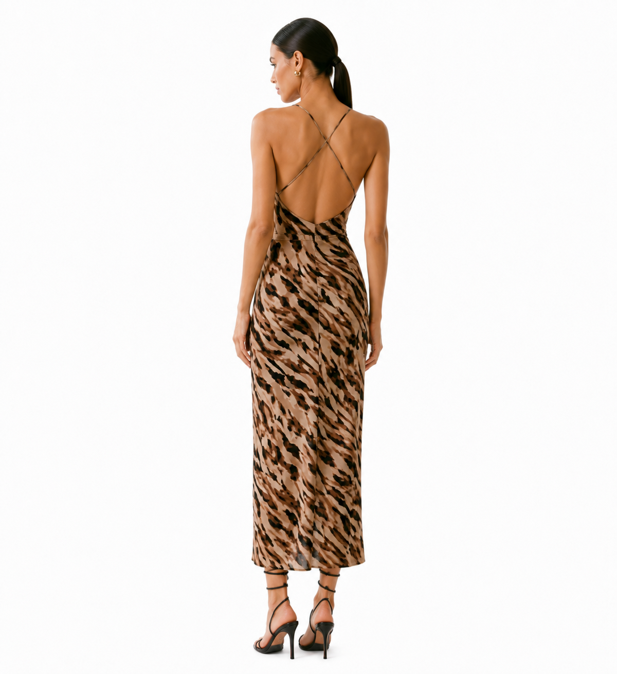 Draped Collar Cross Back Printed Dress - Image 3