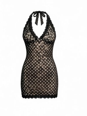 Polka Dot Lace Deep V Halter Backless Dress