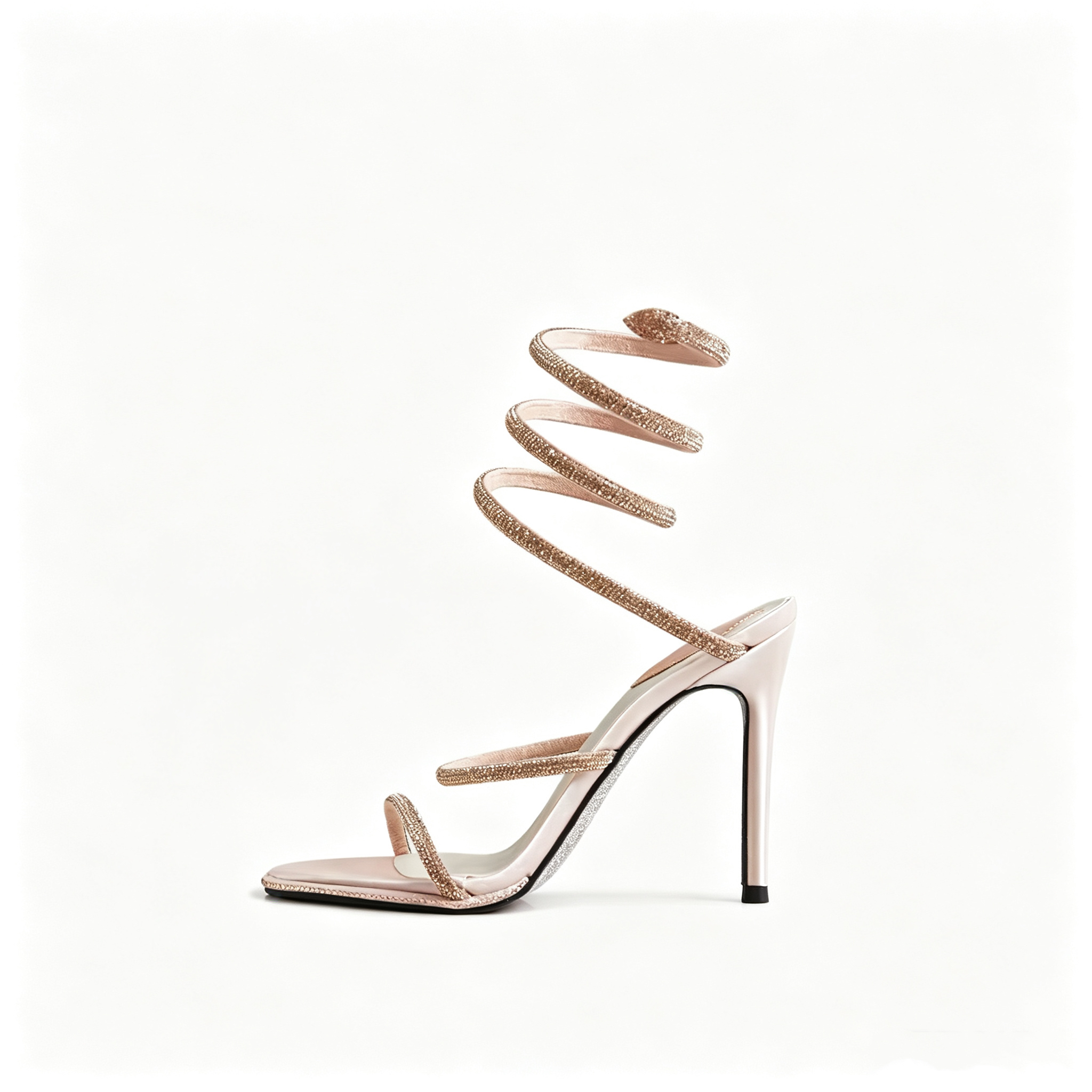 Snake-shaped Wrapped High Heel Sandals with Rhinestones - Image 4