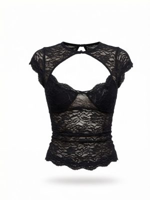 Lace Fitted Waist Top with Frog Buttons
