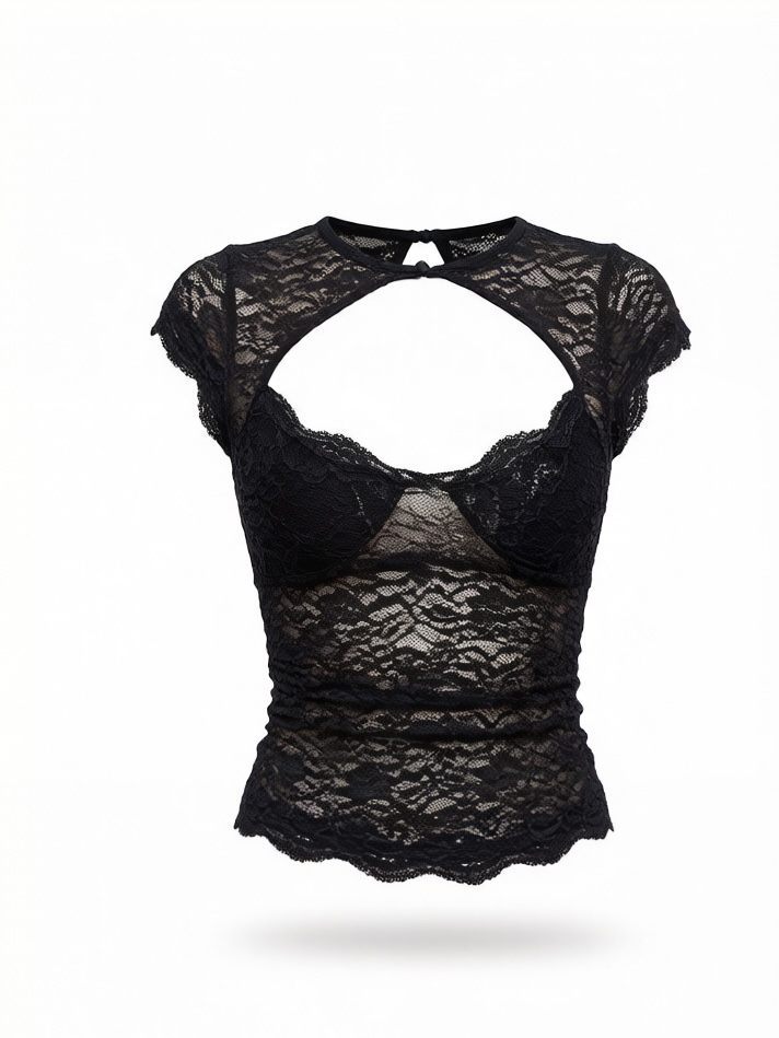Lace Fitted Waist Top with Frog Buttons