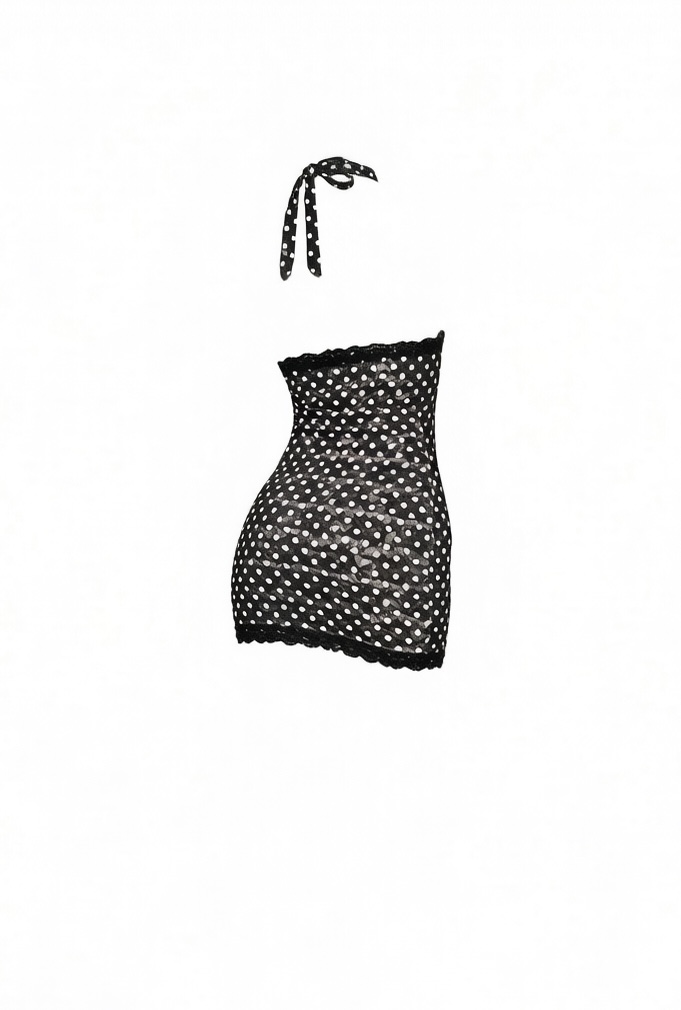 Polka Dot Lace Deep V Halter Backless Dress - Image 2