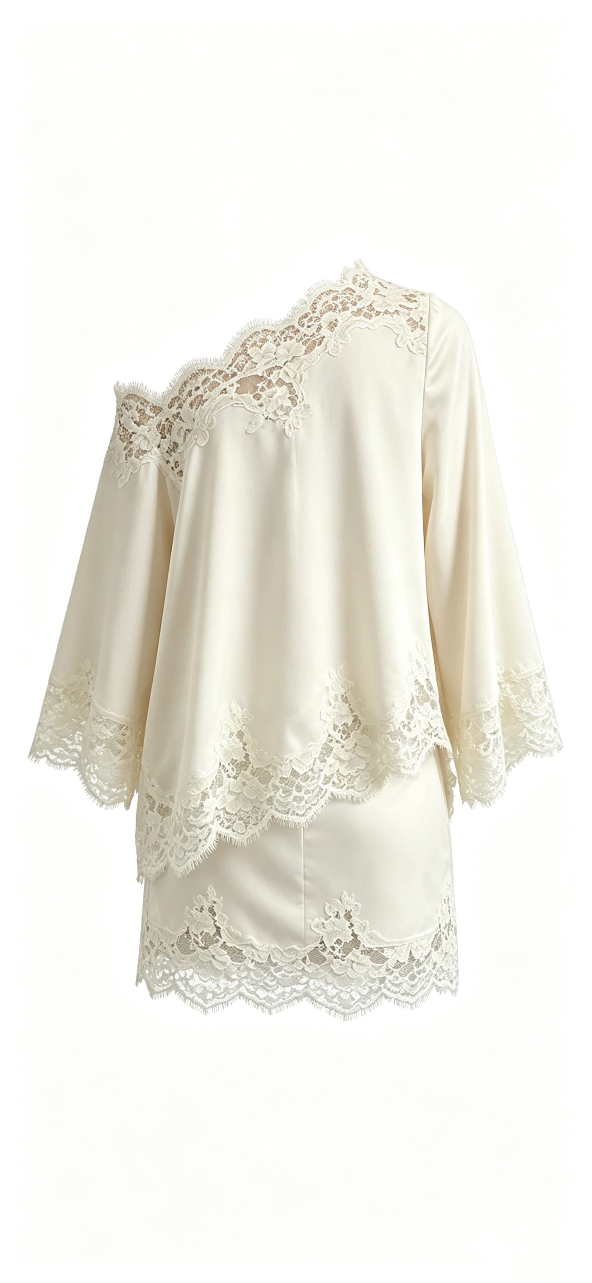 Lace One-shoulder Long Sleeve Loose Top + Bodycon Skirt - Image 2