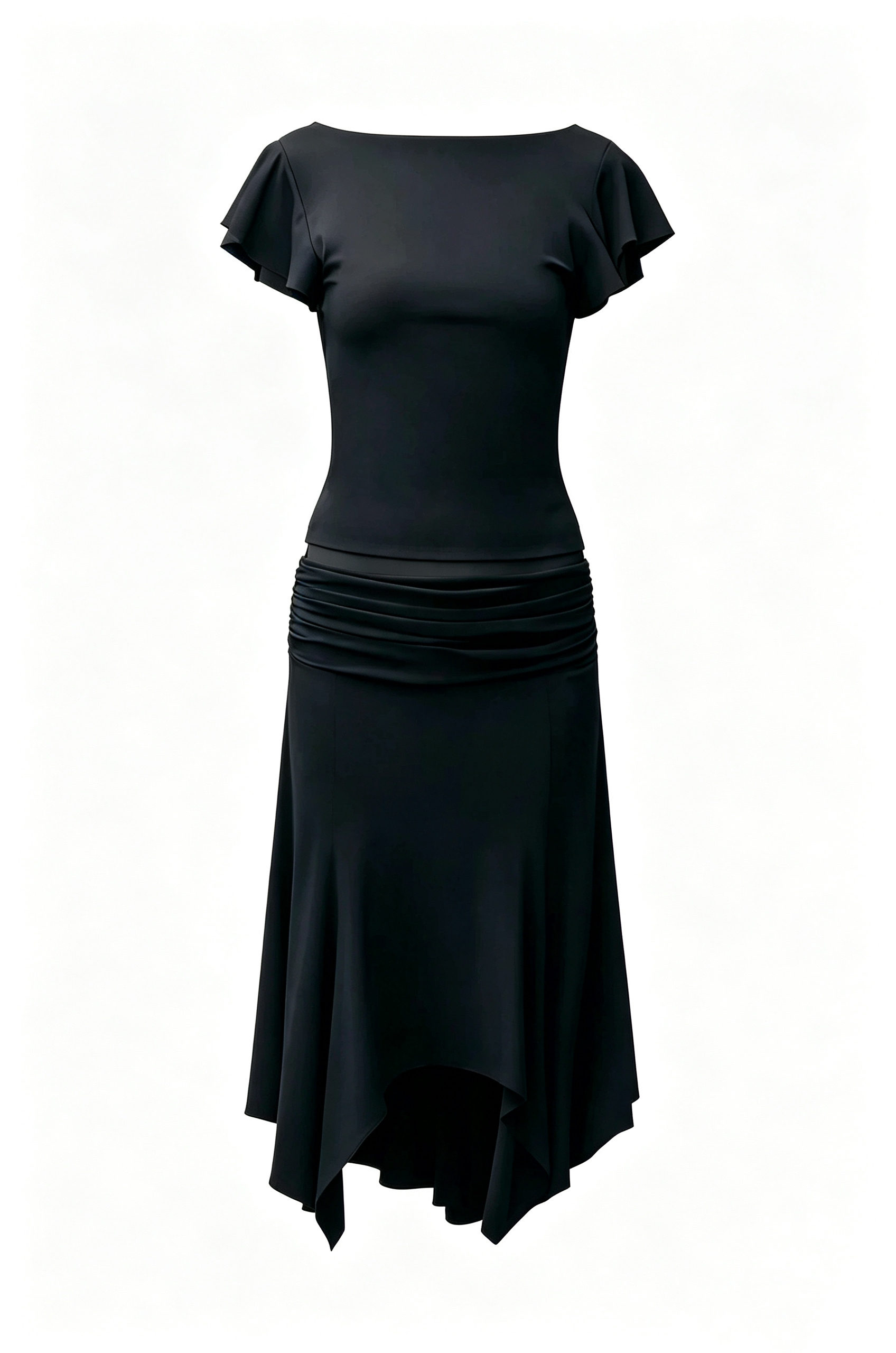 Off-shoulder Ruffled Short Sleeve Top + Low Waist Pleated Midi Skirt