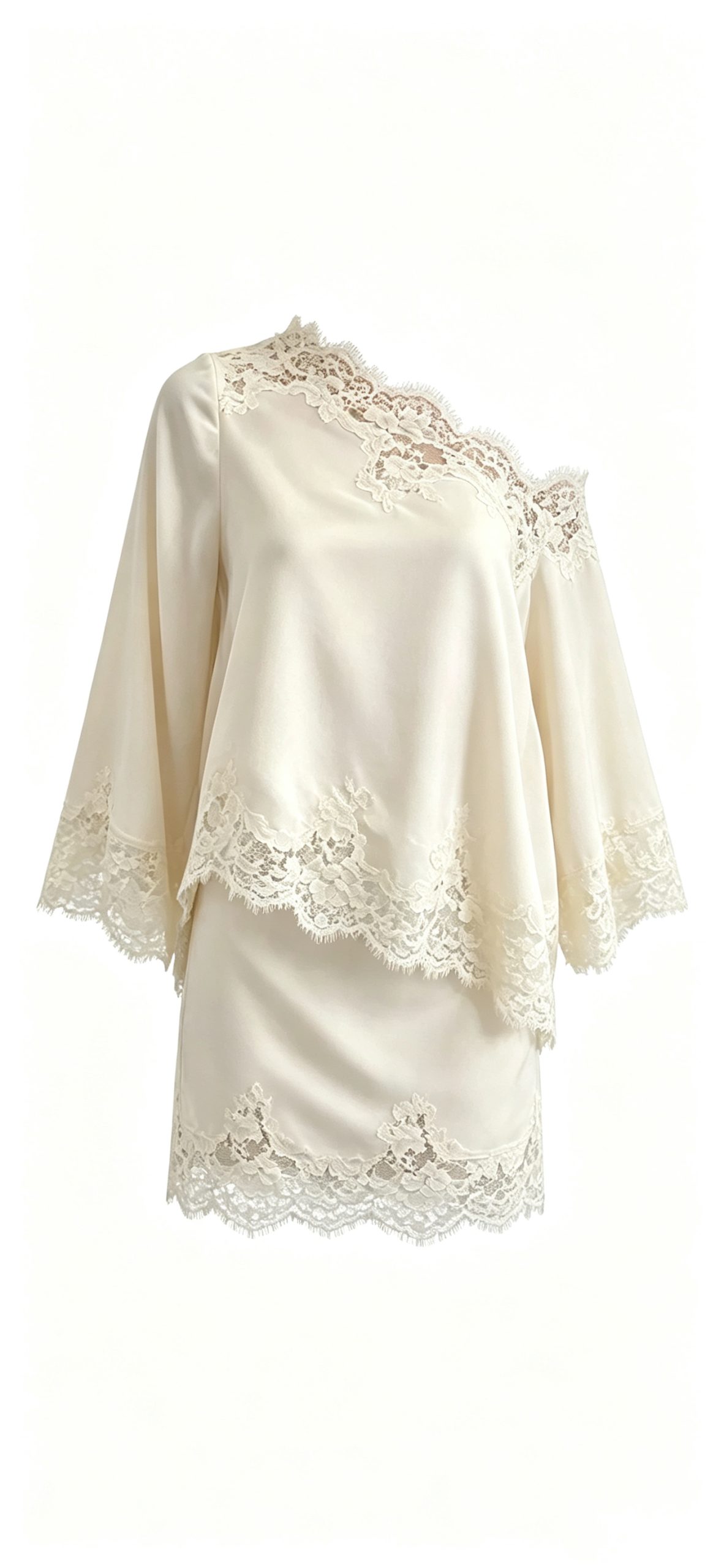 Lace One-shoulder Long Sleeve Loose Top + Bodycon Skirt