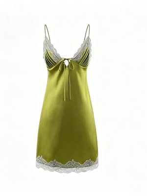 Deep V-neck Lace Spliced Cami Dress