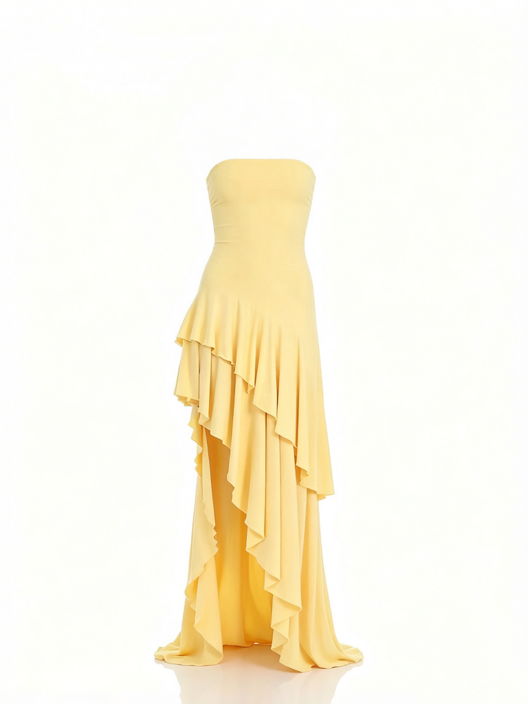 Ruffled Irregular Strapless Dress