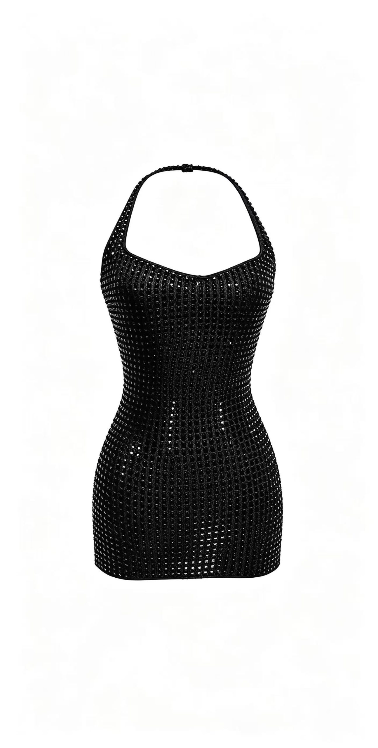 Hot Fix Rhinestone Halter Backless Dress - Image 2