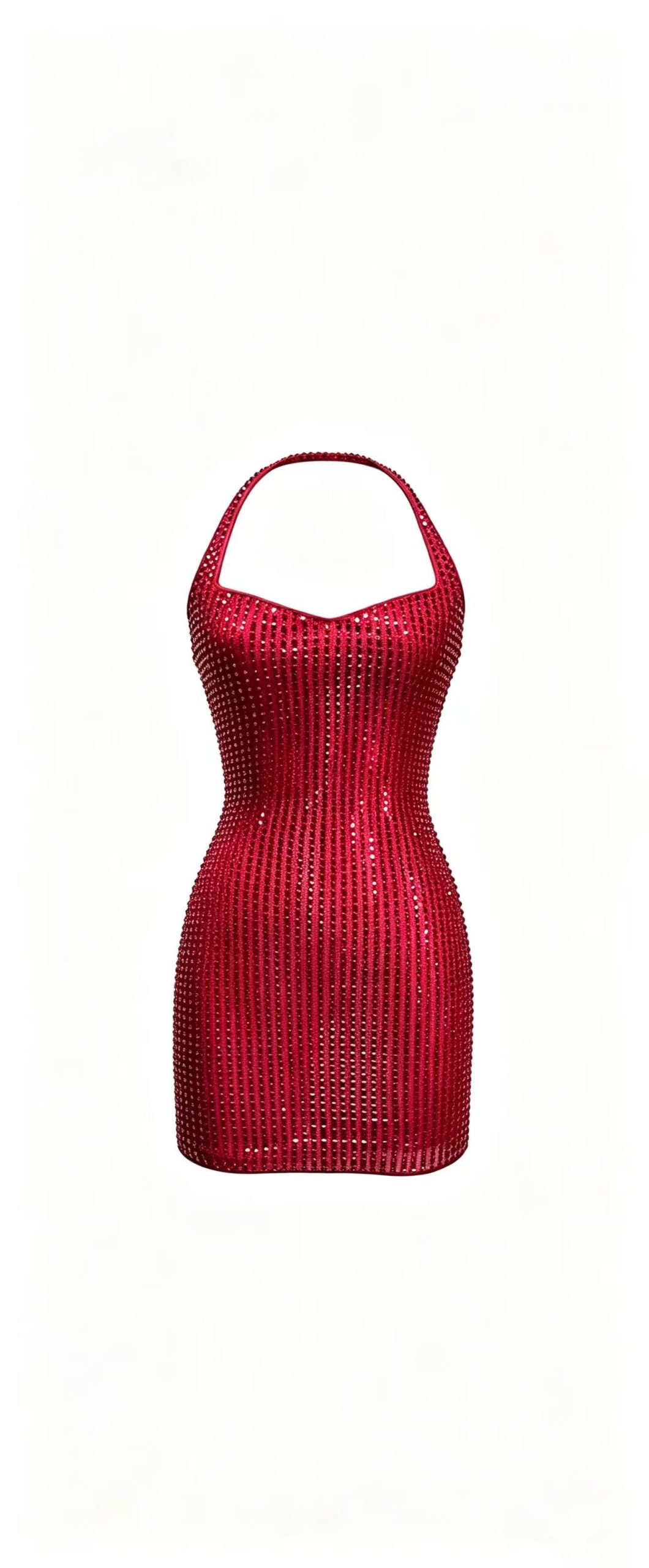 Hot Fix Rhinestone Halter Backless Dress - Image 3