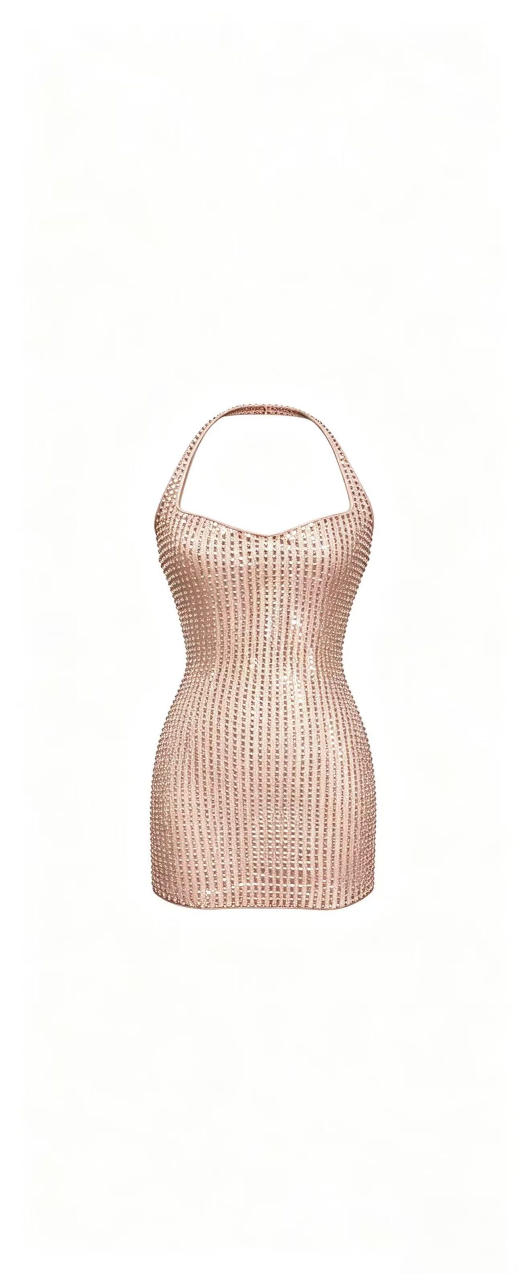 Hot Fix Rhinestone Halter Backless Dress