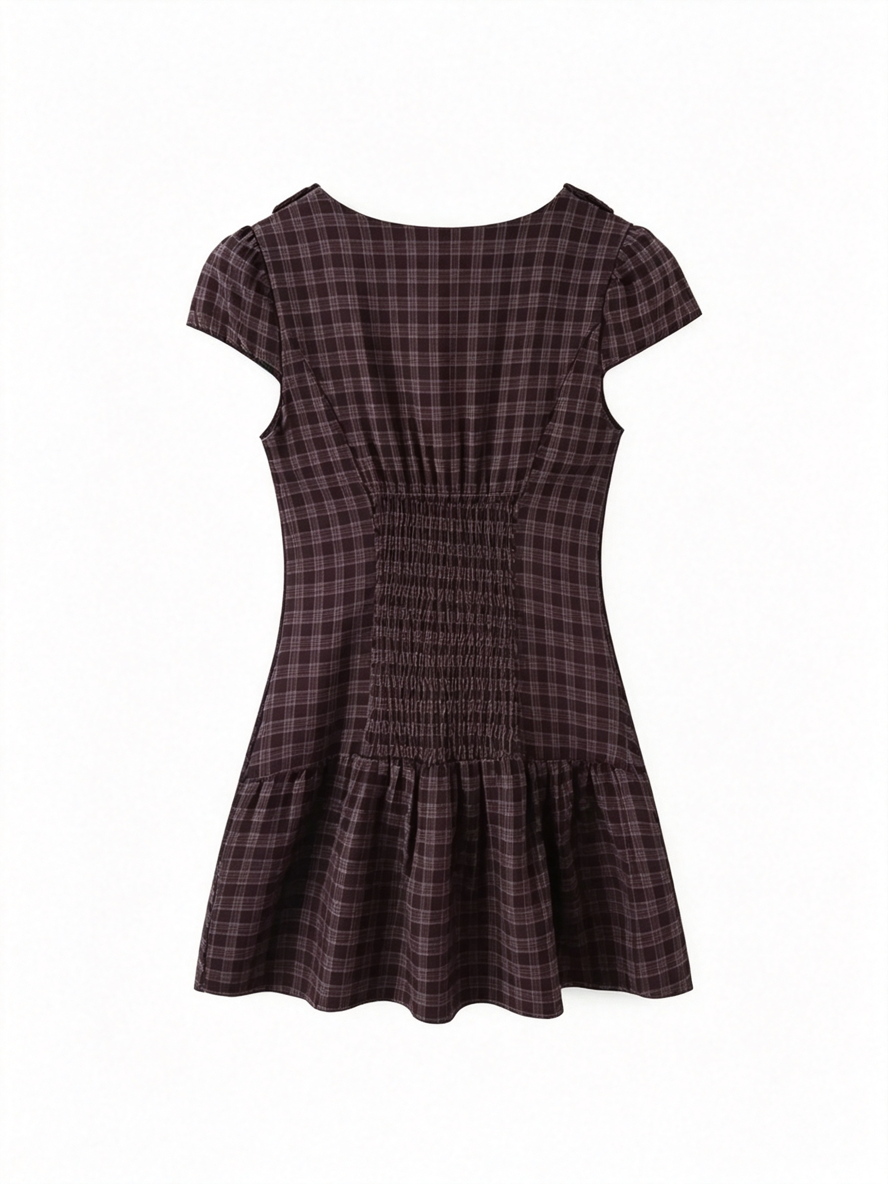 Vintage plaid puff-sleeve dress - Image 2