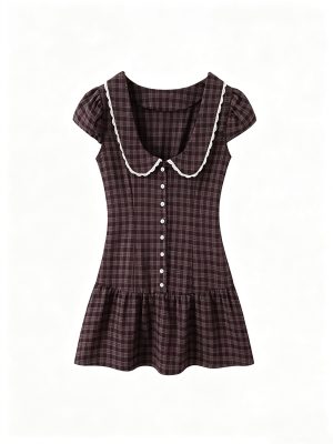 Vintage plaid puff-sleeve dress