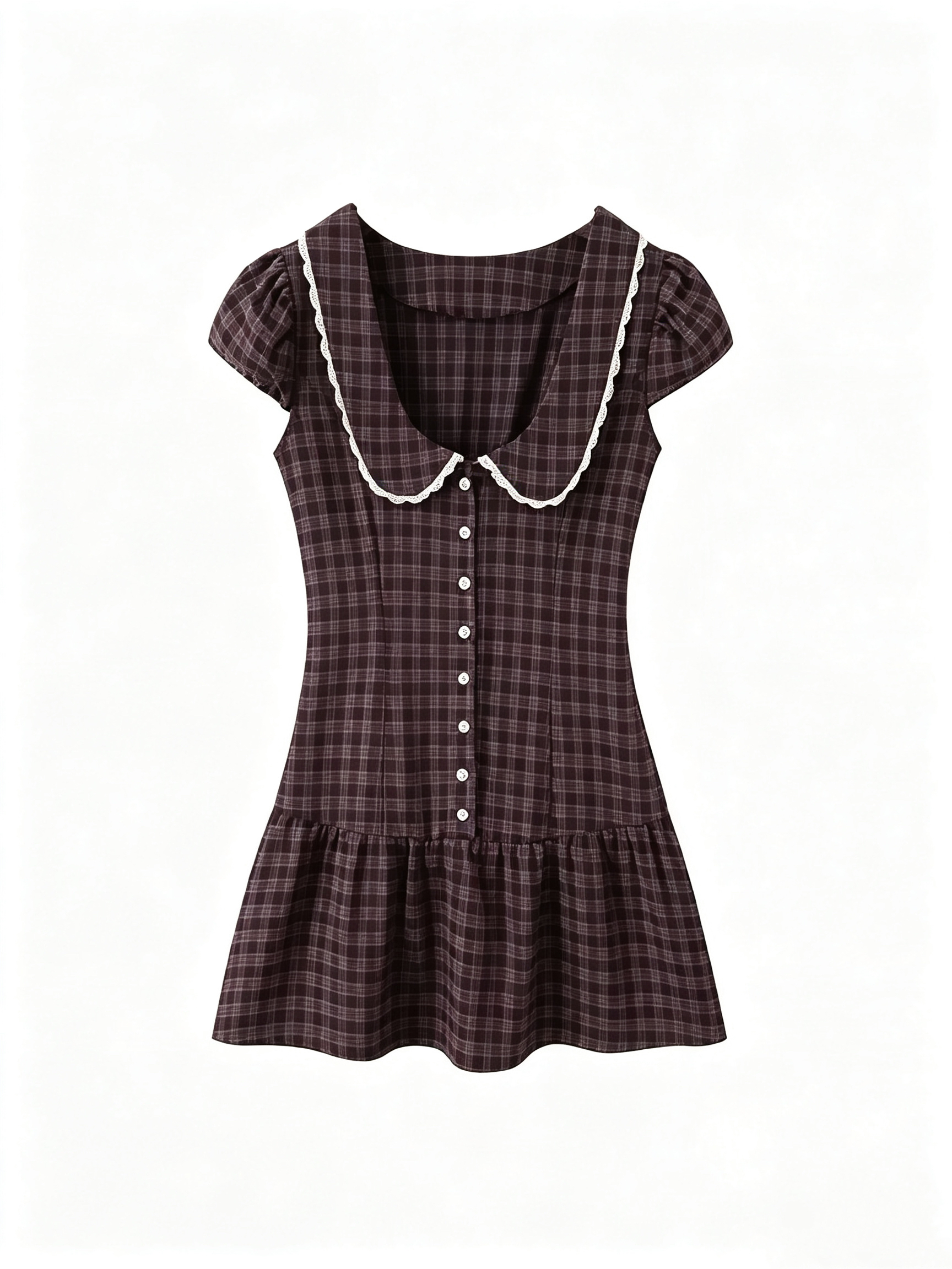 Vintage plaid puff-sleeve dress